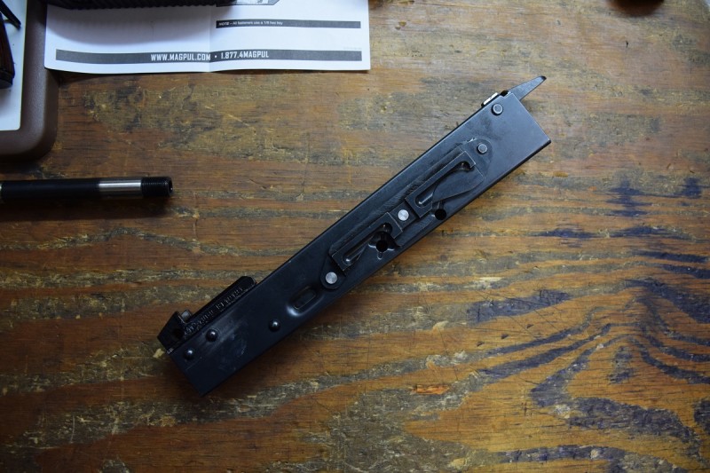 The author's receiver after riveting the front trunnion, rear trunnion, and scope rail to the receiver.