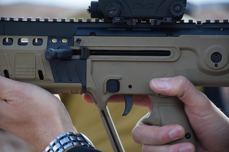 The X95 features an ambidextrous, AR-style magazine release ahead and above of the trigger.