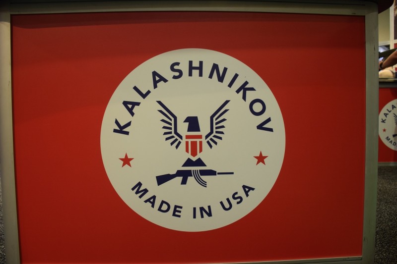 The Kalashnikov USA logo at the company's SHOT 2015 booth.