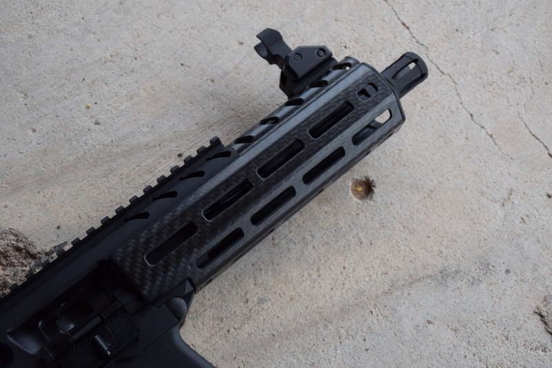 The hanguard has a number of M-LOK attachment points. Image by Matt Korovesis.