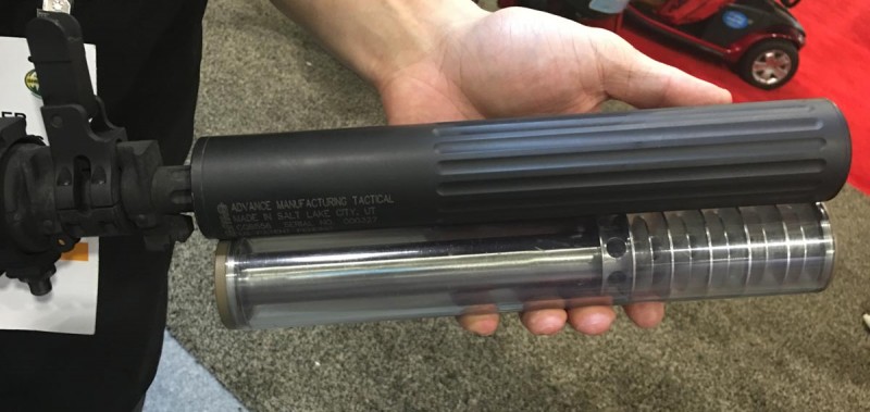 As this clear demo unit shows, this suppressor slides over the barrel to the point where the baffles start. 