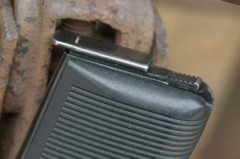 The Wanad's magazine release is located in the heel of the grip.
