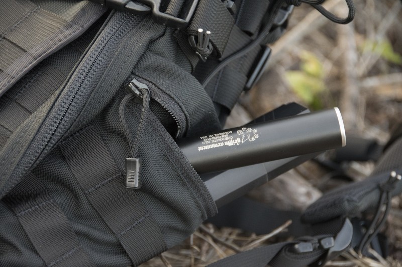 Two suppressors in a pocket of the FAST Pack EDC.