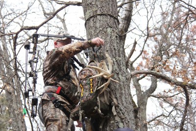 Hangers for the bow and accessories keep everything within reach. Accessing the stuff with a minimum of movement can be a key to closing the deal on a buck.