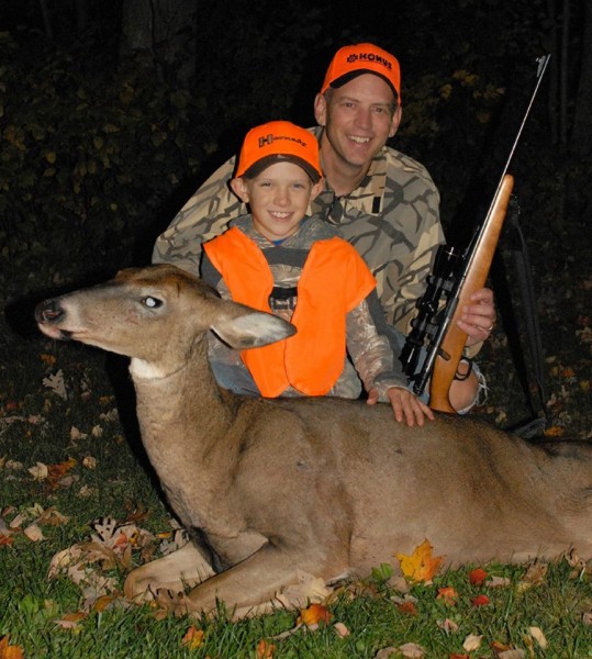The author’s youngest son, Luke, was all smiles after tagging his first whitetail, a mature doe on public land in Wisconsin.