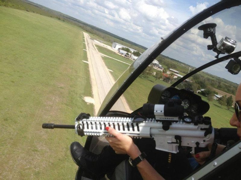 Niki shooting from a helicopter.