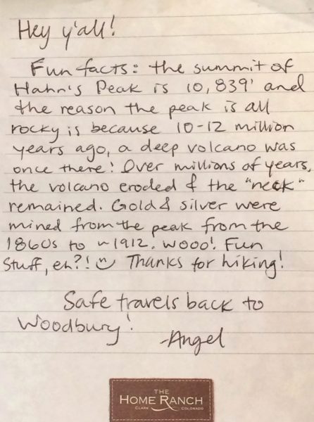 Personal note from one of The Home Ranch staff.