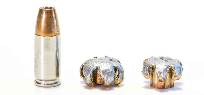 These two 124-grain, Winchester PDX 1, 9mm bullets were recovered from 10 percent ordnance gelatin. They penetrated to almost the same depth even though the bullet on the left impacted with 22 percent more kinetic energy. Their similar performance inside the test medium despite the energy variation signifies good bullet engineering on the part of Winchester.
