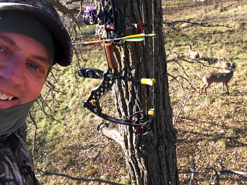 This 2.5-year-old 4x4 approached the author's doe decoy from downwind, behind the author's treestand, but didn't spook. Eventually the buck provided a perfect selfie opportunity.
