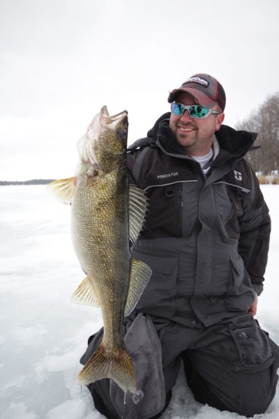 The author’s favorite hard-water fishing suit is the Predator jacket and bib from Striker ICE.